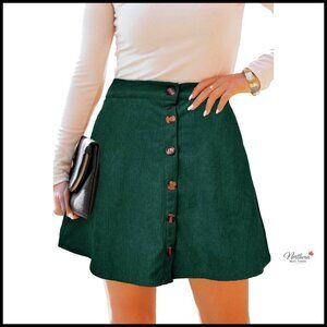 Corduroy Skater Skirt A-Line Pleated Mini with Pockets Elastic Waist Retro